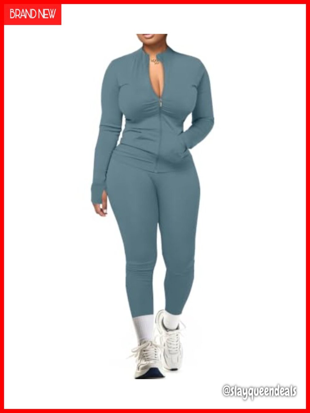 Women's 2 Piece Workout Set, Polyester & Spandex, High Waisted Leggings, Zip